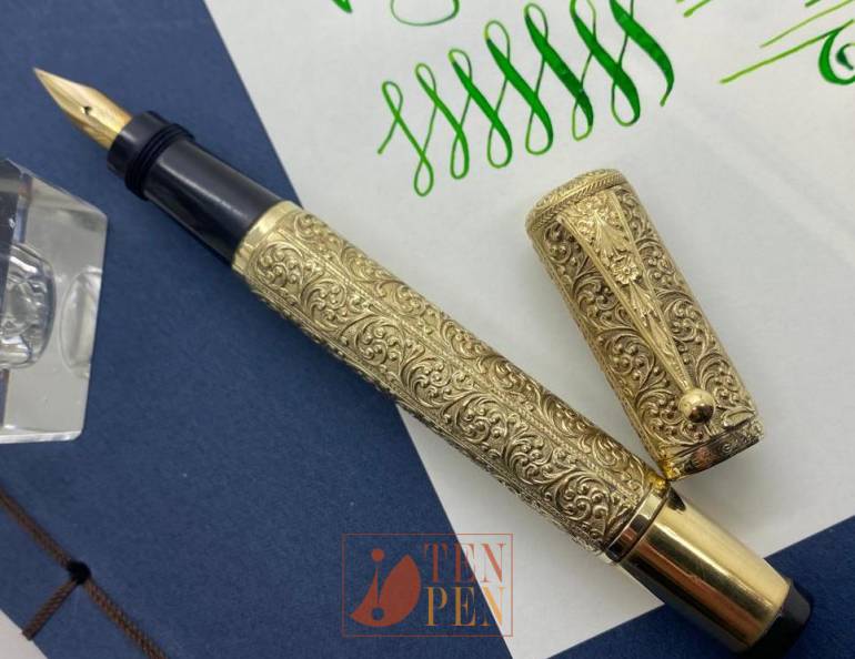 新品未使用 KING CROWN 18K 750 LONDON 1908 万年筆 THE KING SAFETY PEN - CLOSED FILIGREE DECORATION | Tenpen - By